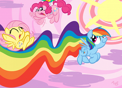 My Little Pony, Флаттершай, Рэйнбоу Дэш, Пинки Пай, My Little Pony : Дружба Магия - оригинальные обои рабочего стола