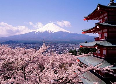 Япония, Гора Фудзи, вишни в цвету, пагоды, Chureito Пагода - случайные обои для рабочего стола