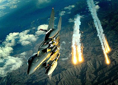самолет, вспышки, F-15 Eagle - обои на рабочий стол