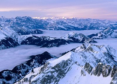 горы, туман, Швейцария, Альпы - оригинальные обои рабочего стола
