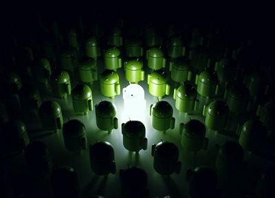 зеленый, темнота, армия, роботы, Android, техно, пылающий - оригинальные обои рабочего стола