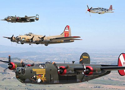самолет, B- 17 Flying Fortress, B - 25 Mitchell, B - 24 Liberator, P - 51 Mustang - копия обоев рабочего стола