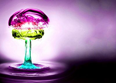вода, многоцветный, фиолетовый, ядерные взрывы, брызги - обои на рабочий стол