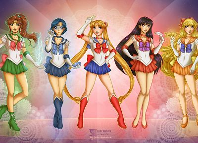 Sailor Moon, Сейлор Венера, Сейлор Марс, Сейлор Меркури, Сейлор Юпитер, морская форма, Bishoujo Senshi Sailor Moon - оригинальные обои рабочего стола