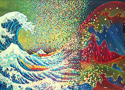 пикселей, Большая волна в Канагава - обои на рабочий стол