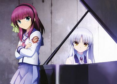 пианино, Angel Beats!, школьная форма, Tachibana Kanade, аниме, Накамура Юрий, аниме девушки - копия обоев рабочего стола