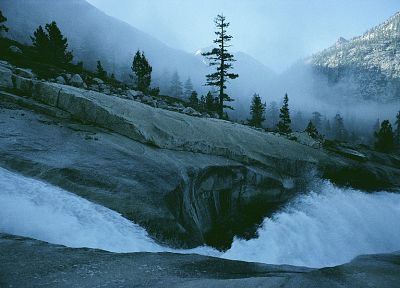 пейзажи, туман, Калифорния, Сьерра -Невады, Национальный парк, ручей - случайные обои для рабочего стола