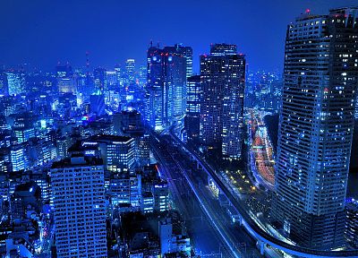 Япония, Токио, города, ночь, здания, городские огни - копия обоев рабочего стола