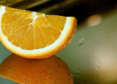 апельсины, апельсиновые дольки, отражения - оригинальные обои рабочего стола