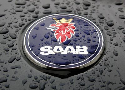 Saab, капли воды, логотипы - обои на рабочий стол