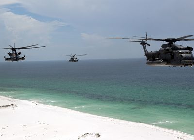 океан, военный, вертолеты, проложить низкий, транспортные средства, MH - 53 Pave Low, пляжи - случайные обои для рабочего стола