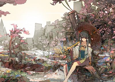 Тохо, леса, Hakurei Reimu, аниме, зонтики, аниме девушки, отдельные рукава - случайные обои для рабочего стола