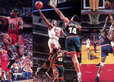 спортивный, НБА, баскетбол, Майкл Джордан, Чикаго Буллз, Деннис Родман, Скотти Пиппен - оригинальные обои рабочего стола