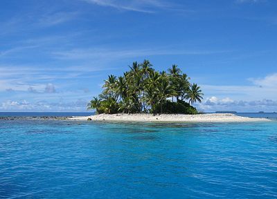 вода, океан, пейзажи, острова, пальмовые деревья, Микронезия, голубое небо - копия обоев рабочего стола