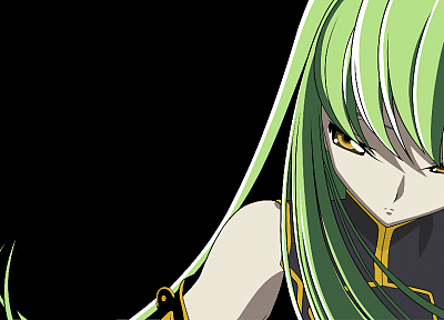 Code Geass (Код Гиас), зеленые волосы, желтые глаза, C.C., аниме девушки, темный фон - случайные обои для рабочего стола