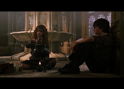 Эмма Уотсон, Гарри Поттер, скриншоты, Гарри Поттер и тайная комната, Дэниэл Рэдклифф, Гермиона Грейнджер - обои на рабочий стол