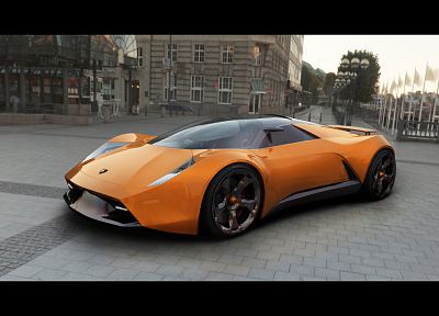 автомобили, оранжевый цвет, Ламборгини, городской, суперкары, Lamborghini Insecta - оригинальные обои рабочего стола