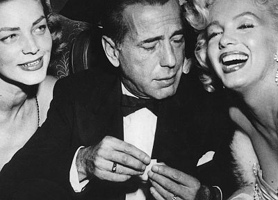 Хамфри Богарт, Лорен Бэколл, Мэрилин Монро, монохромный - копия обоев рабочего стола