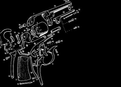 черно-белое изображение, пистолеты, гиды, револьверы, оружие, графики - оригинальные обои рабочего стола