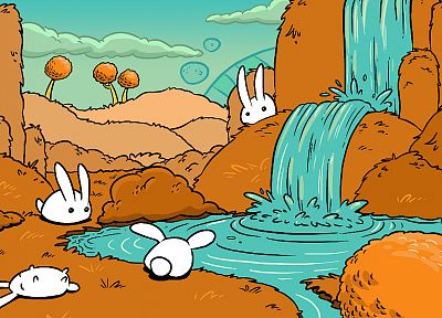 кролики, кролики, водопады - похожие обои для рабочего стола