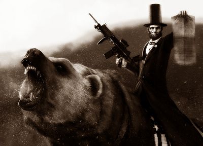 Авраам Линкольн, борода, штурмовая винтовка, медведи, шляпы - копия обоев рабочего стола