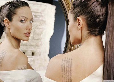 брюнетки, татуировки, девушки, актрисы, Анджелина Джоли, знаменитости - оригинальные обои рабочего стола