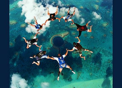 природа, риф, затяжные прыжки с парашютом, Great Blue Hole, Белиз - оригинальные обои рабочего стола