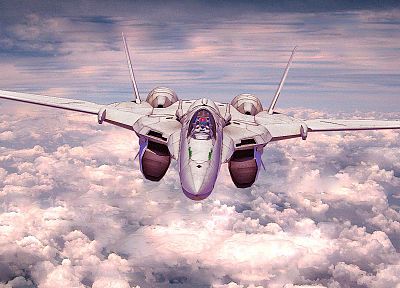 самолеты, механизм, Macross Frontier, реактивный самолет, небо - оригинальные обои рабочего стола