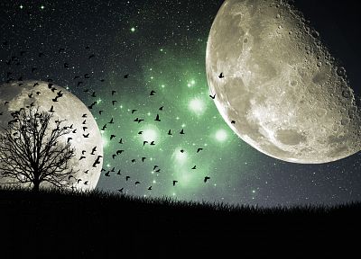 ночь, галактики, Луна - обои на рабочий стол