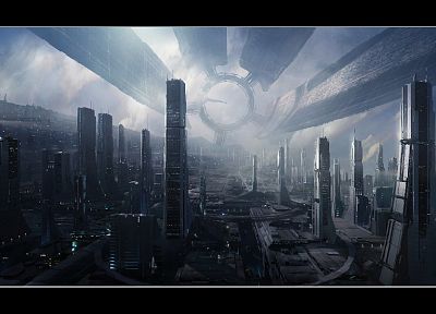 города, футуристический, Mass Effect, здания, Масс Эффект 2, Mass Effect 3 - копия обоев рабочего стола