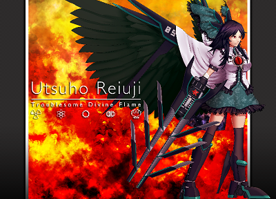 Тохо, крылья, подол, оружие, механическое, бедра, пушки, накидки, Reiuji Utsuho, аниме девушки - похожие обои для рабочего стола