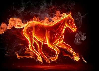 огонь, лошади, темный фон - обои на рабочий стол