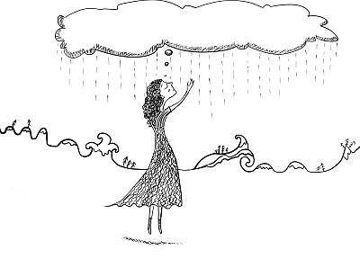 девушки, черно-белое изображение, минималистичный, дождь, эскизы, печаль, воображение, рисунки - оригинальные обои рабочего стола