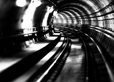 метро, тоннели, оттенки серого, монохромный - копия обоев рабочего стола