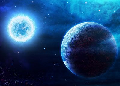 синий, космическое пространство, планеты - оригинальные обои рабочего стола