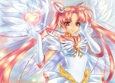крылья, розовые волосы, красные глаза, морская форма, украшения для волос, Bishoujo Senshi Sailor Moon, Sailor Chibi Moon - оригинальные обои рабочего стола