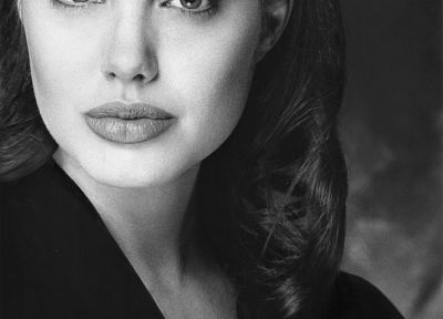 Анджелина Джоли, оттенки серого, монохромный - случайные обои для рабочего стола