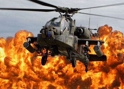 военный, вертолеты, взрывы, транспортные средства, Apache Longbow - обои на рабочий стол