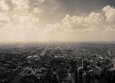 облака, города, горизонты, Чикаго, архитектура, городской, здания, монохромный, города - обои на рабочий стол