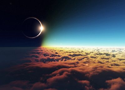 облака, космическое пространство, затмить, солнечное затмение - копия обоев рабочего стола