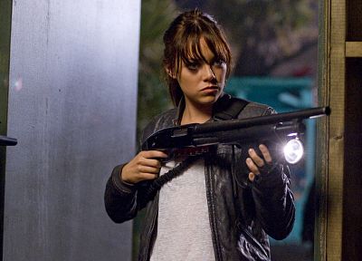 девушки, пистолеты, актрисы, Эмма Стоун, Zombieland - случайные обои для рабочего стола