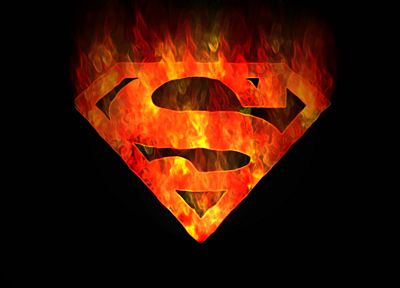 DC Comics, супермен, огонь, Superman Logo, темный фон - оригинальные обои рабочего стола