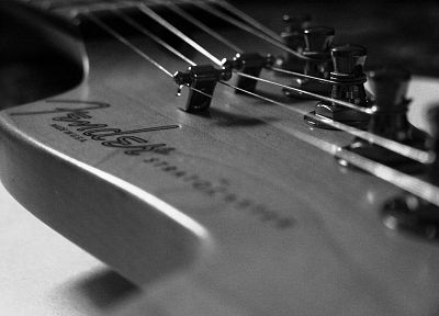 Fender, оттенки серого, гитары, монохромный, макро, Fender Stratocaster - случайные обои для рабочего стола