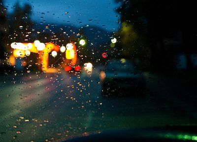огни, автомобили, стекло, капли воды, дождь на стекле - случайные обои для рабочего стола