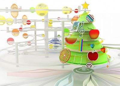 абстракции, деревья, компьютерная графика, рождество, Рождественские елки, хроматической, К3 Студия - копия обоев рабочего стола