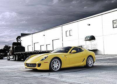 автомобили, Ferrari 599, Ferrari 599 GTB Fiorano, желтые автомобили - похожие обои для рабочего стола