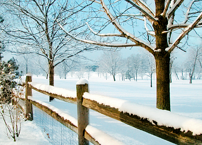 зима, снег, деревья, заборы - случайные обои для рабочего стола