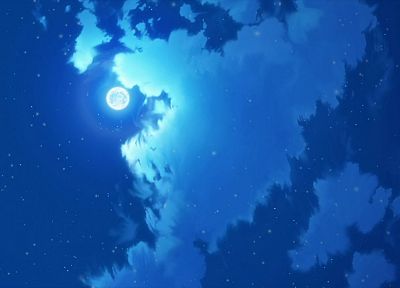 облака, Луна, аниме, небо - случайные обои для рабочего стола