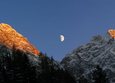 горы, Луна, панорама - случайные обои для рабочего стола