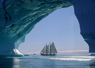 айсберги, парусники, Гренландия, море - копия обоев рабочего стола